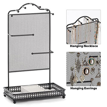 Meangood Black Jewelry Organizer Stand, Earring Holder Rack for Hanging Earrings Necklace Bracelets Watches Jewelry Display Large Rings Storage as Women Gift - color: Earring Black