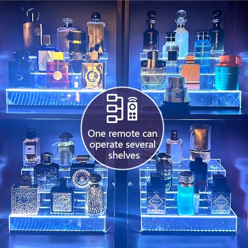 YMVV 15.7 IN Clear Acrylic Display Riser Shelf with LED light,3 Tier Display Step Shelves Holder, Perfume Cologne Organizer Holder,Pops Toys Figures, Clear Cupcake Riser, Dessert Shelf ,2 Pack - color: LED+Clear+15.7IN+3 Tier+2 Pack