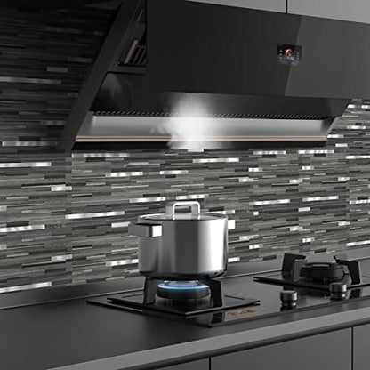 Midcard 20 Sheets Peel and Stick Backsplash, Black Grey Wood Look PVC Mixed Metal Stick on Backsplash Tiles for Kitchen - color: Black Grey Wood with Metal Silver, size: 20