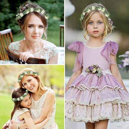 MEMOVAN Bridal Green Leaf Crown Flower Crown Renaissance Fair Adjustable Boho Floral Crowns Eucalyptus Headband Hair Wreath Bohemian Headpiece for Wedding Birthday Vacation Party Festival Photo Prop - color: Whtie