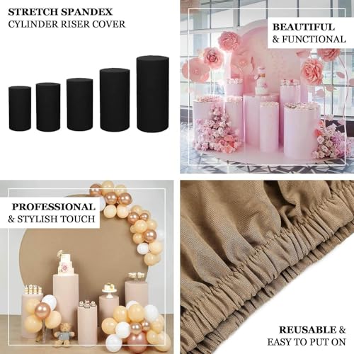 Efavormart Set of 5 | Nude Spandex Cylinder Plinth Display Box Stand Covers, Stretchable Pedestal Pillar Prop Covers - 160 GSM - color: Nude Beige, size: Spandex Cylinder Covers