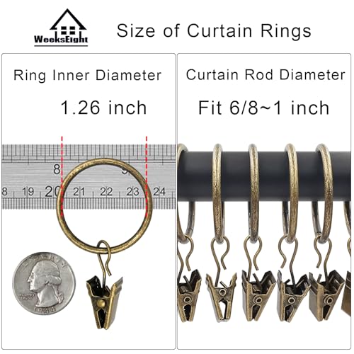 WeeksEight 40 Pack Bronze Curtain Rings with Clips, Curtain Hooks Hangers Clip Rings for Hanging Drapes Bows Hat, Drapery Rings 1.26 in I D, Fits up to 1 in Diameter Curtain Rod. - color: Bronze, size: 1.26" I D Set of 40