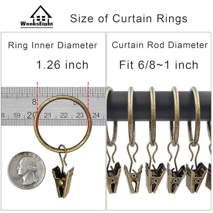 WeeksEight 40 Pack Bronze Curtain Rings with Clips, Curtain Hooks Hangers Clip Rings for Hanging Drapes Bows Hat, Drapery Rings 1.26 in I D, Fits up to 1 in Diameter Curtain Rod. - color: Bronze, size: 1.26" I D Set of 40