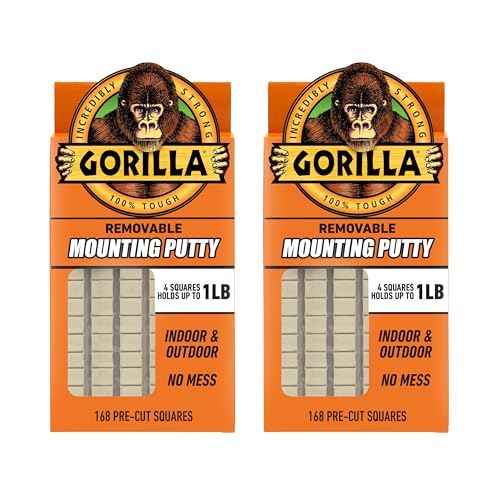 Gorilla Mounting Putty, Natural Tan Color, 168 Pre-Cut Squares (Pack of 2) - Non-Toxic Removable & Repositionable Wall Putty - size: 2 - Pack, style: 4 Ounce