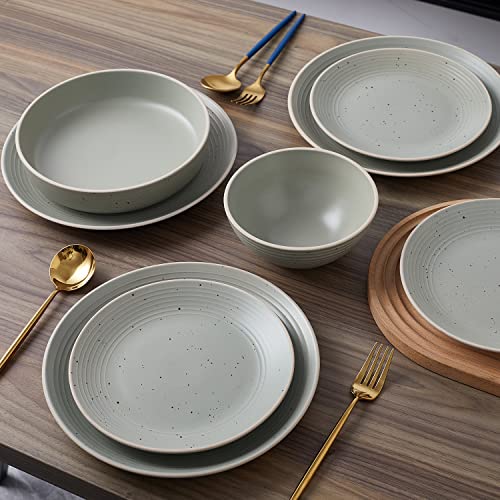 Stone Lain Lauren Stoneware, Rustic Plates and Bowls Set, Dinnerware, Service for 4, Speckled Green, Dishwasher & Microwave Safe, 16-Piece - color: Green, size: 16-Piece Service for 4