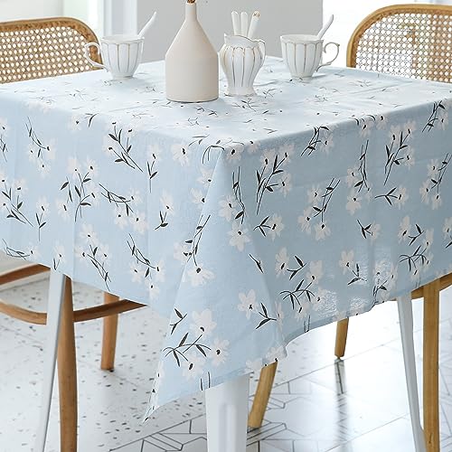 Pastoral Square Tablecloth - 52 x 52 Inch - Linen Fabric Table Cloth - Washable Table Cover with Dust-Proof Wrinkle Resistant for Restaurant, Picnic, Indoor and Outdoor Dining, Floral (Light Blue) - color: B - Floral (Light Blue), size: 52" x 52" (Square)