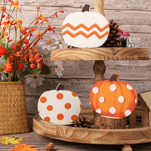 COCHIE Fall Pumpkin Decorations for Home Indoor, Thanksgiving Table Decor, Harvest Tabletop Decoration, Wooden Pumpkins Signs Block for Tiered Tray Party Shelf Display Set of 3 - style: Pumpkin