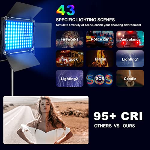 2Pcs 50W Professional Photography Lighting Kit with Stand, Support APP Control, 1500 Lux/1m, 360°Full Color, 2500K-8500K Dimmable, 49 Scene Modes, CRI 96+ TLCI>97 CQS 96+ for Studio/Streaming