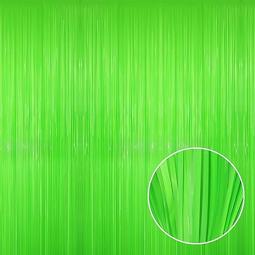 GOER 3.2 ft x 8.2 ft Metallic Tinsel Foil Fringe Curtains Party Photo Backdrop Party Streamers for Birthday,Graduation,New Year Eve Decorations Wedding Decor(1 Pack,Candy Lime Green) - color: Candy Lime Green, size: 1 Pack