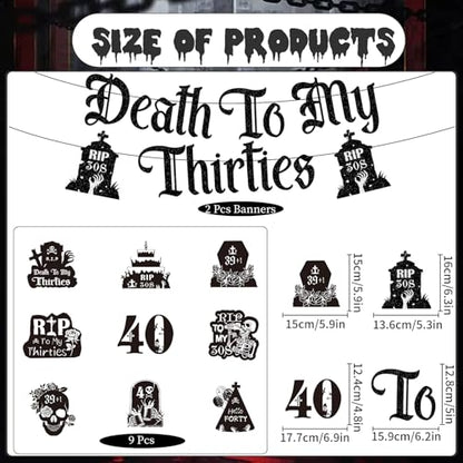 Black Glittery 40th Birthday Decorations for Him Her, Death to My 30s Banners Birthday Decoration, Funeral Rip to My Thirties Hanging Swirls Decor Supplies Women Men - style: Death to My 30s
