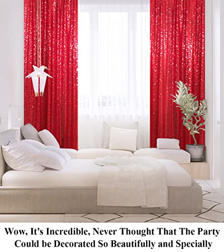 Partisout 2-Pack Red Sequin Backdrop Curtain 2ftx7ft - Party Glitter Photo Background for Weddings, Birthdays, TikTok Videos - color: Red, size: 2ftx7ftx2pcs
