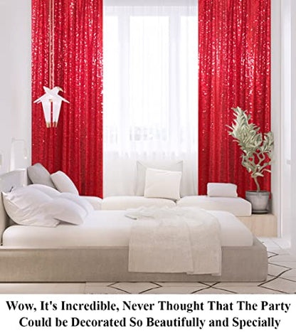 Partisout 2-Pack Red Sequin Backdrop Curtain 2ftx7ft - Party Glitter Photo Background for Weddings, Birthdays, TikTok Videos - color: Red, size: 2ftx7ftx2pcs