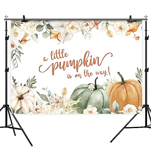 Little Pumpkin Baby Shower Backdrop Fall Autumn White Floral Leaves Photography Background Kids Girls Newborn Baby Shower Party Party Decorations Supplies Banner Photo Studio Booth Props 7x5ft