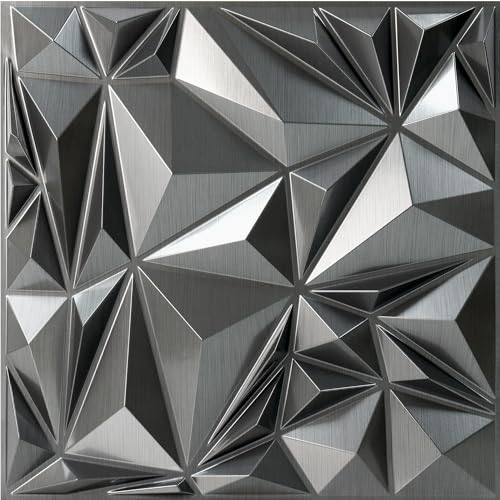 STICKGOO Diamond 3D Wall Panels, Brushed Silver Decorative Wall Covering Panels for Interior Wall Decor, PVC Accent Wall Panels for Living Room Bedroom Game Room - color: Brushed Silver