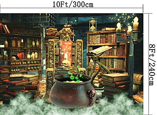 Halloween Photography Backdrop Witch Magic Cauldron Bookshelf in Spooky Room Party Decoration Portrait Background Vinyl Photo Studio Booth Props PGT646C 10x8ft - size: 10'x8'