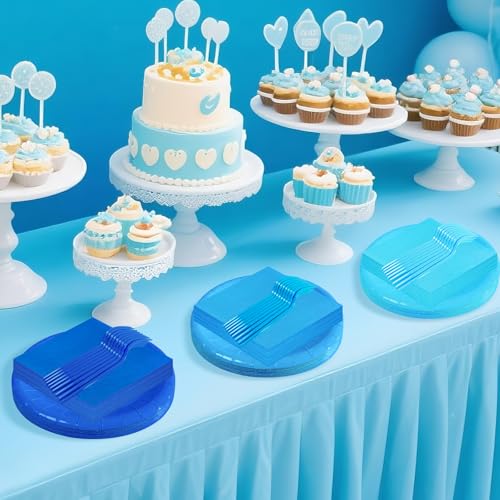 Serves 35 Guests Dusty Blue Plates and Napkins Party Supplies,7" Gradient Blue Birthday Dessert Paper Plates and Napkins,Disposable Party Dinnerware for Wedding,Graduation - color: Gradient Blue