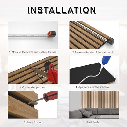 NeatiEase Wood Slat Wall Panels, 4-Piece 96" x 12.6", Soundproof & Noise Cancelling, Acoustic Wall Panels (Black) - color: Black, size: 96" x 12.6"