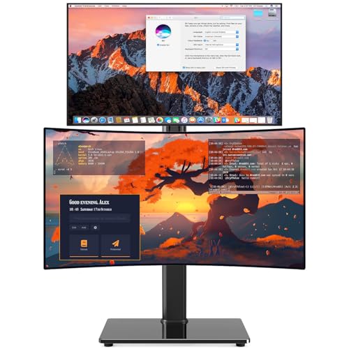 Dual Monitor Stand VESA Mount for 13-38 Inch Screens, Free-Standing Monitor Riser with Swivel, Tilt, Rotation & Height Adjustable, Desk Stand Holds up to 44lbs, Compatible with VESA 75x75-100x100mm - color: Black, size: Dual Monitor