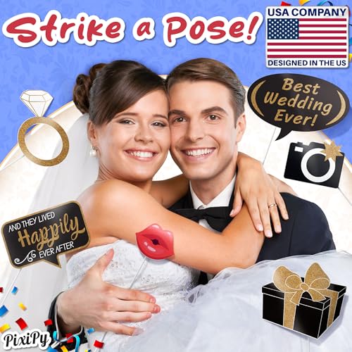 Wedding Photo Booth Props - 53 Pieces, Multicolored - Fun Photoshoot Party Selfie Accessories - Silly Group Picture Favors for Wedding Reception, Anniversary, Engagement, or Shower - color: Multicolored, size: 1 Set(53Pcs)