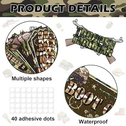 Hooqict 20 Pieces Army Party Sign Camouflage Military Birthday Party Decorations Directional Signs for Boys Men Camo Army Retirement Decorations Welcome to Boot Camp Party Supplies - style: Army