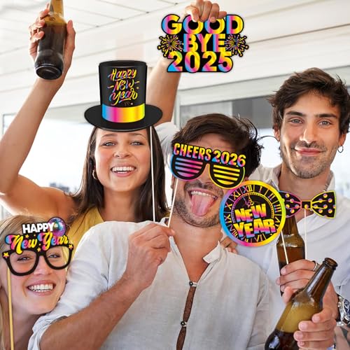30 Pcs Happy New Year Photo Booth Props 2026 Eve Party Supplies Holiday Celebrations Funny Table Decorations Accessories