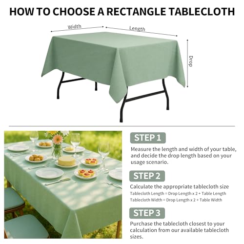 Tablecloths 60x102 Inches Textured Fabric,Natural Water Resistant Spill Proof Table Cloth Washable Small Card Folding Table Covers for Dining, Wedding and Parties，Sage Green - color: Sage Green, size: 60" x 102" (Rectangular)