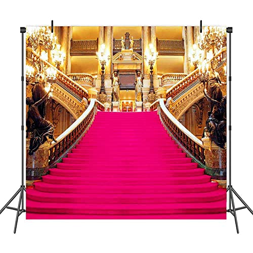 Pink Carpet Backdrop, Golden Palace Gorgeous European Hall Birthday Bash Photo Backdrop, Vinyl 5x5ft Prom Picture Photo Studio Props BJXTGU82 - color: Pink, size: 5x5ft