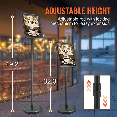 VEVOR Pedestal Sign Holder, 8.5 x 11 Inch Vertical and Horizontal Adjustable Poster Stand, Heavy-Duty Floor Standing Sign Holder with Round Base for Display, Advertisement, and Outdoor, Black - size: 8.5 x 11 Inch