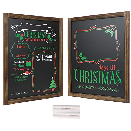 Excello Global Products Wooden Chalkboard 13 by 17 in Photo Frame Christmas Decoration with White Chalks, Version 1, Set of 2 Boards