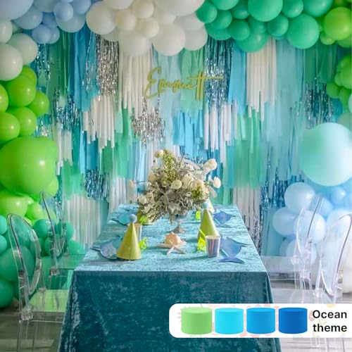PartyWoo Blue Crepe Paper Streamers 4pcs 328ft Pack of Light Sky Blue Crepe Paper Streamers for Birthday Gender Reveal Baby Shower Graduation Pool Mermaid Under The Sea Theme Party Decorations - color: Blue-9633
