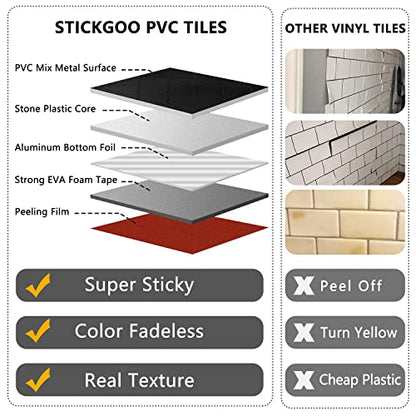 STICKGOO Arabesque Peel and Stick Backsplash Tile, Stick on Backsplash for Kitchen and Bathroom, Black Metal and Composite Mosaic Tiles (10 Sheets) - color: Black