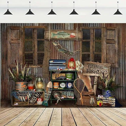 Rustic Wood Gone Fishing Photography Backdrop Gone Fishing Boy Girl Birthday Party Decoration Background Brown Wood Board Child Portrait Backdrop Baby Shower Dessert Cake Table Banner (5X3FT) - size: 5X3FT