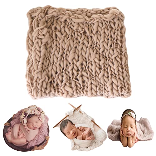 Baby Photography Props Basket Braid Wool Wrap Newborn Photo Shoot Baskets Filler Posing Stuffer Background Blanket - color: Khaki