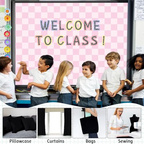 120x47 in Bulletin Board Fabric Background Back to School Classroom Decoration Large Polyester Photography Backdrop for Class Home Office Wall Decor Pillows Curtains Crafts Pink Checkered - style: Pink Checkered