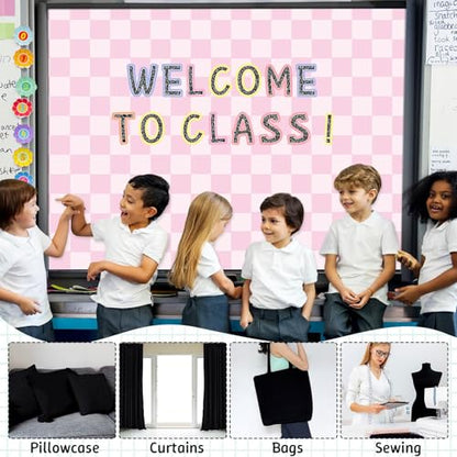 120x47 in Bulletin Board Fabric Background Back to School Classroom Decoration Large Polyester Photography Backdrop for Class Home Office Wall Decor Pillows Curtains Crafts Pink Checkered - style: Pink Checkered