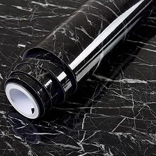 Yancorp 120inches Black Wallpaper Black Peel and Stick Wallpaper Marble Stick on Counter Tops Self Adhesive - color: Black Stripes, size: 16" x 120"