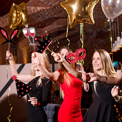 Zonon 24 Pcs Funny Photo Booth Props:Birthday Wedding Graduation, Family Reunion, Class Reunion, Easter, Prom Disco Party Celebration Decoration Supplies - Mix of Hats,Lipstick,Tie(Red and Black) - color: Red and Black