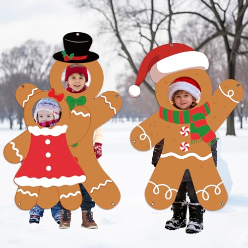 Christmas Party Decorations Gingerbread Man Photo Prop Selfie Frame Funny Gingerbread Man Face in Hole Backdrop Merry Christmas Photo Booth Banner for Xmas Holiday Winter Indoor Outdoor Party Decor