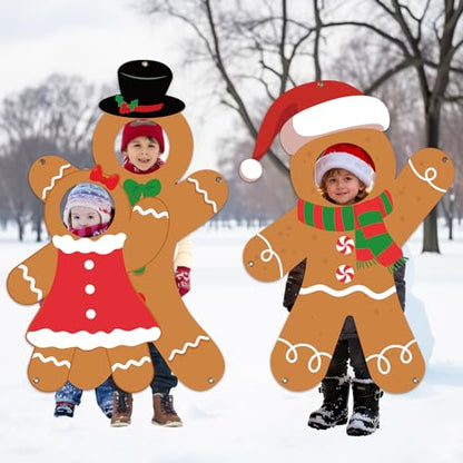 Christmas Party Decorations Gingerbread Man Photo Prop Selfie Frame Funny Gingerbread Man Face in Hole Backdrop Merry Christmas Photo Booth Banner for Xmas Holiday Winter Indoor Outdoor Party Decor