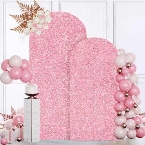 MODFUNS Arch Backdrop Stand and Cover 6&7.2ft Pink Gold Sequins Arch Cover Set of 2 Metal Arch Stand with Covers Double Sided Sparkle Backdrop Stands for Wedding Party Birthday Decor - color: Pink Gold, size: 6&7.2FT-Set