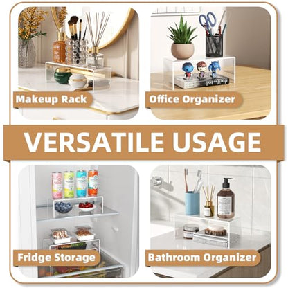 5-Pack Acrylic Spice Rack(10.8"~12.4"L), Seasoning Organizer with Non-Slide Silicone Pads, Clear Cabinet Organizer Shelf for Kitchen Countertop, Cupboard, Pantry, Shelf Riser Rack for Cans and Cups
