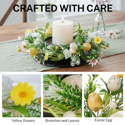 MOYEE Candle Holder Centerpieces for Tables,Candle Ring,Wreaths, Black Metal Candle Stick Paired Artificial Flowers 14 in Versatile Dining Table Centrepiece - color: Easter Egg Wreath