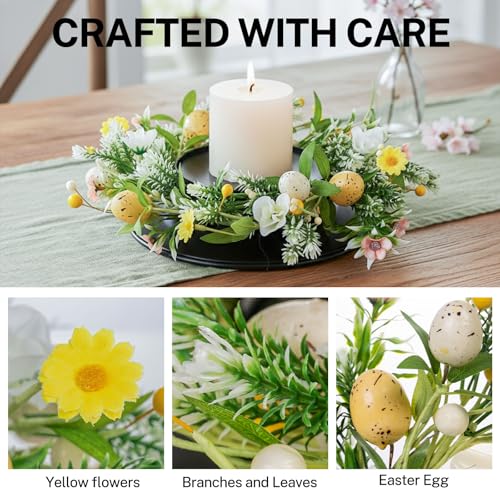 MOYEE Candle Holder Centerpieces for Tables,Candle Ring,Wreaths, Black Metal Candle Stick Paired Artificial Flowers 14 in Versatile Dining Table Centrepiece - color: Easter Egg Wreath