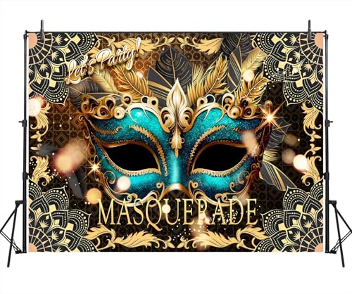 Masquerade Backdrop, Mardi Gras Luxury Glitter Gold Retro Backdrops for Ball Dance Mask Birthday Party Photography Decorations Supplies Favors Banner Photo Booth Props, 8 x 6 ft - size: 8x6ft