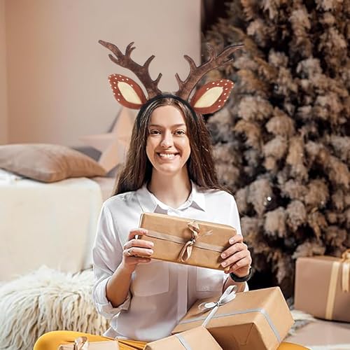 4 Pack Deer Antler Headbands Deer Costume Women's Fawn Horn Headband Reindeer Headband with Antler Ears Animal Cosplay Costume for Halloween Christmas Party Favors