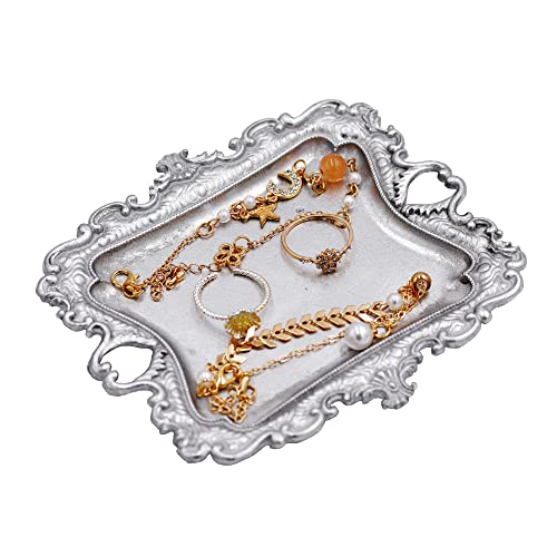 Funly mee Antique Trinket Dish Vintage Metal Jewelry Tray, Ring Holder (Sliver, S) - color: Silver, size: Small