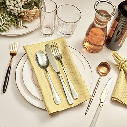 Cloth Napkins Set of 8 – Square 17x17 Inch Jacquard Fabric Polyester Washable Reusable Cloth Napkins for Kitchen Dinner Dining Restaurants Wedding Party Banquet Table (Gold A) - color: Gold a