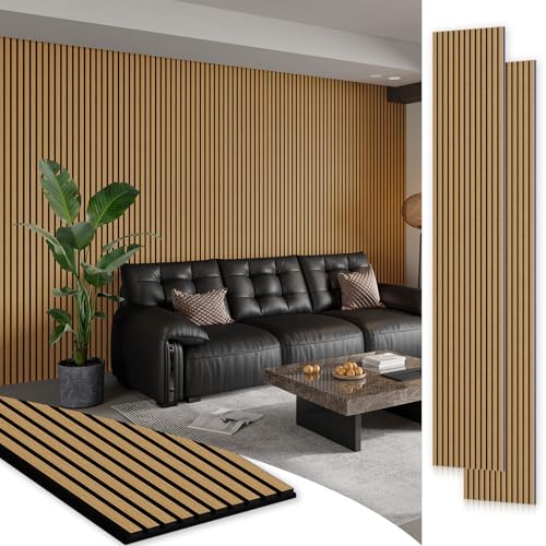 Smartstandard 2 Pack 106" x 12.6" Wood Slat Wall Panels, Soundproof Wooden Wall Panels, Acoustic Wood Panels for Wall, 3D Fluted Wooden Panels for Interior Wall Decor, American Oak - color: American Oak, size: 106" x 25.2"