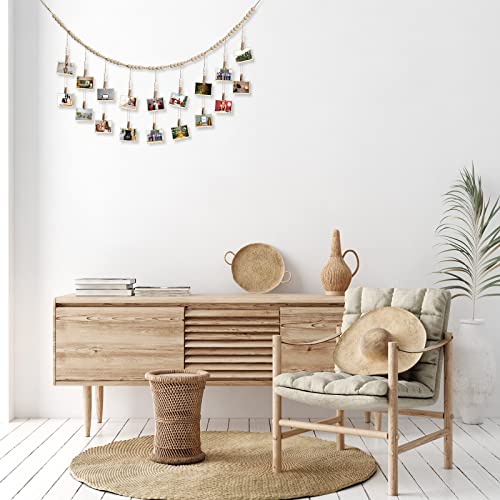 Kathfly 2 Pcs Hanging Photo Display with 36 Wood Clips DIY Boho Collage Picture Frame Wooden Beads Garland Hanging Picture Holder 3.61 ft Rustic Photo Wall Decor for Dorm Bedroom Nursery