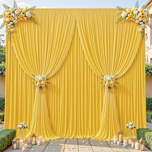 8ftx10ft Wrinkle Free Yellow Backdrop Curtain - 10 Feet Photography Backdrop Drapes, Silky Polyester Back Drop Cloth for Wedding Baby Shower Balloon Arch Background - color: Yellow, size: 8FTx10FT (W4'xH10', 2 Panels)